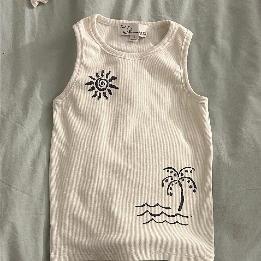Vintage Kids Tank Top with Black Tropical Print